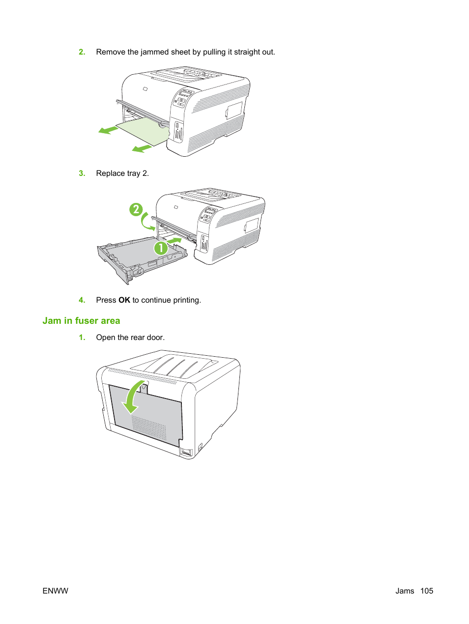 Jam in fuser area | HP Color LaserJet CP1515n Printer User Manual | Page 115 / 168