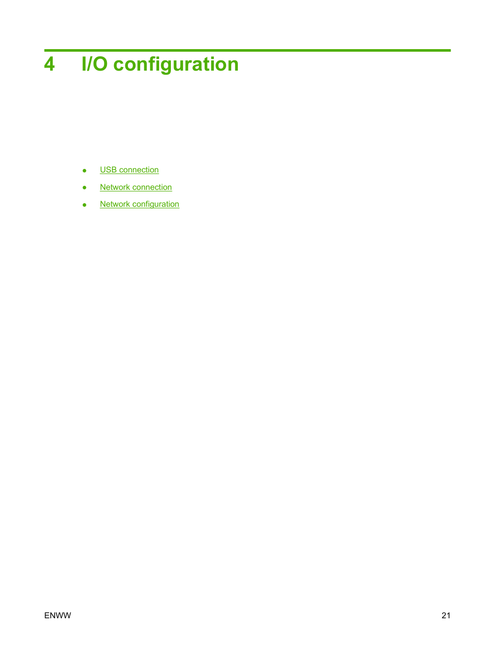 I/o configuration, 4 i/o configuration, 4i/o configuration | HP Color LaserJet CP1515n Printer User Manual | Page 31 / 168