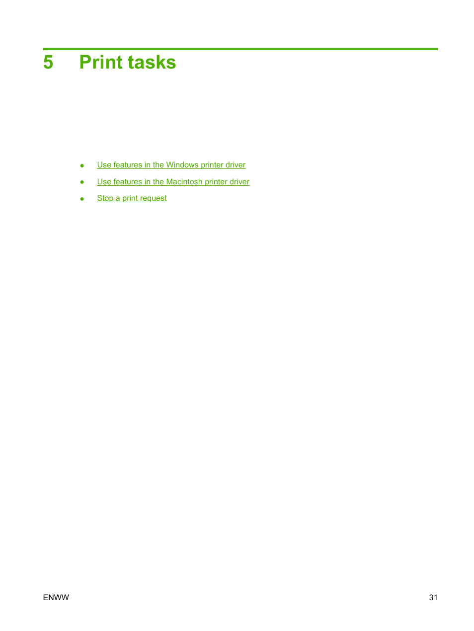 Print tasks, 5 print tasks, 5print tasks | HP Color LaserJet CP1515n Printer User Manual | Page 41 / 168