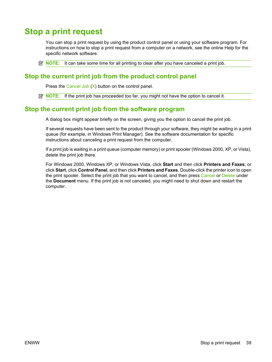 Stop a print request | HP Color LaserJet CP1515n Printer User Manual | Page 49 / 168