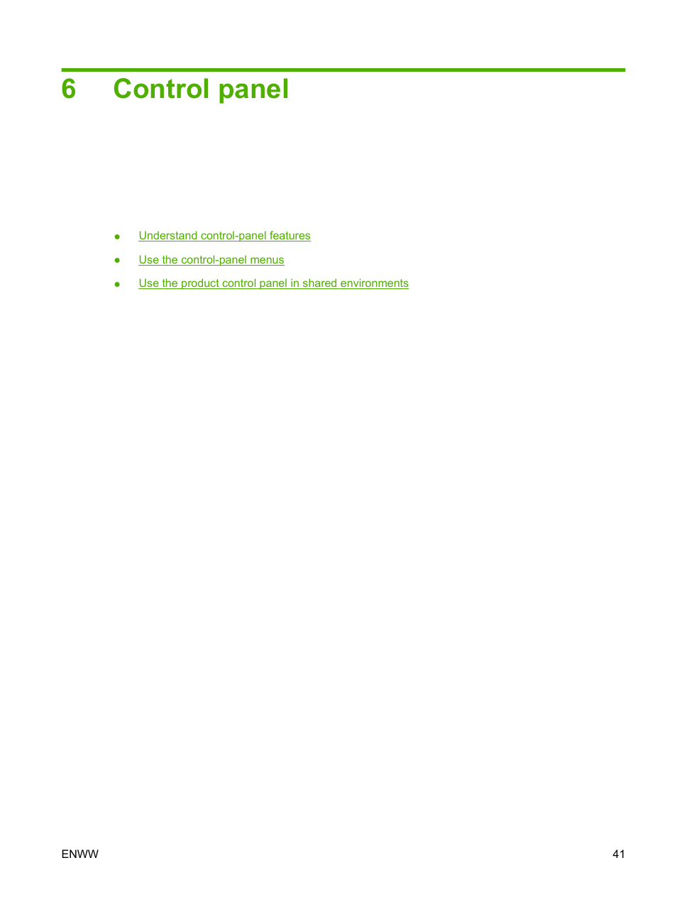 Control panel, 6 control panel, 6control panel | HP Color LaserJet CP1515n Printer User Manual | Page 51 / 168