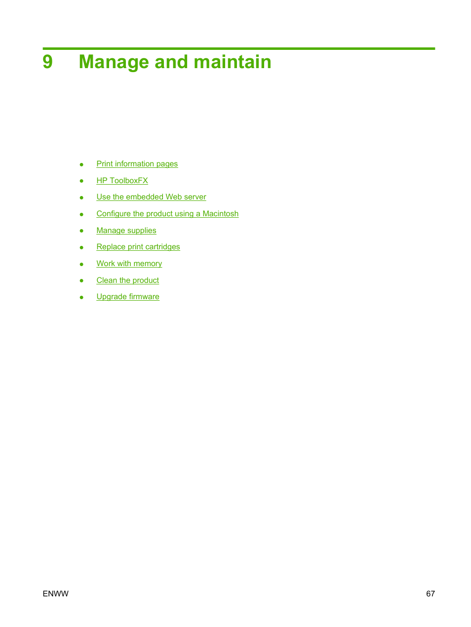 Manage and maintain, 9 manage and maintain, 9manage and maintain | HP Color LaserJet CP1515n Printer User Manual | Page 77 / 168