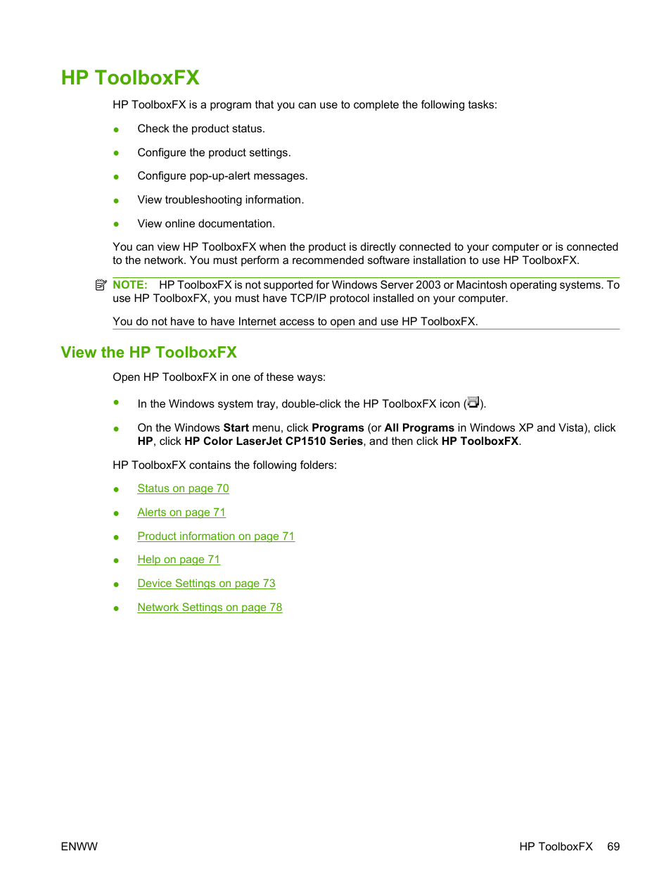 Hp toolboxfx, View the hp toolboxfx | HP Color LaserJet CP1515n Printer User Manual | Page 79 / 168