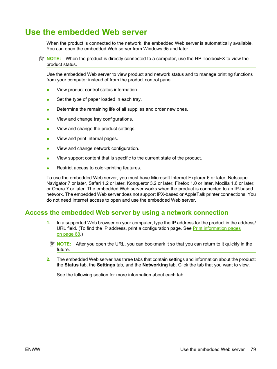 Use the embedded web server, Use the | HP Color LaserJet CP1515n Printer User Manual | Page 89 / 168