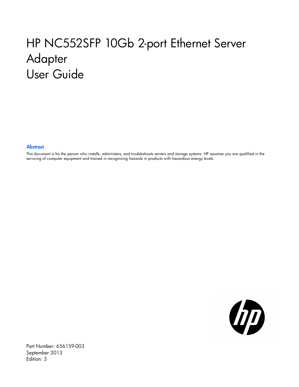 HP NC552SFP 10Gb 2-port Server Adapter User Manual | 16 pages