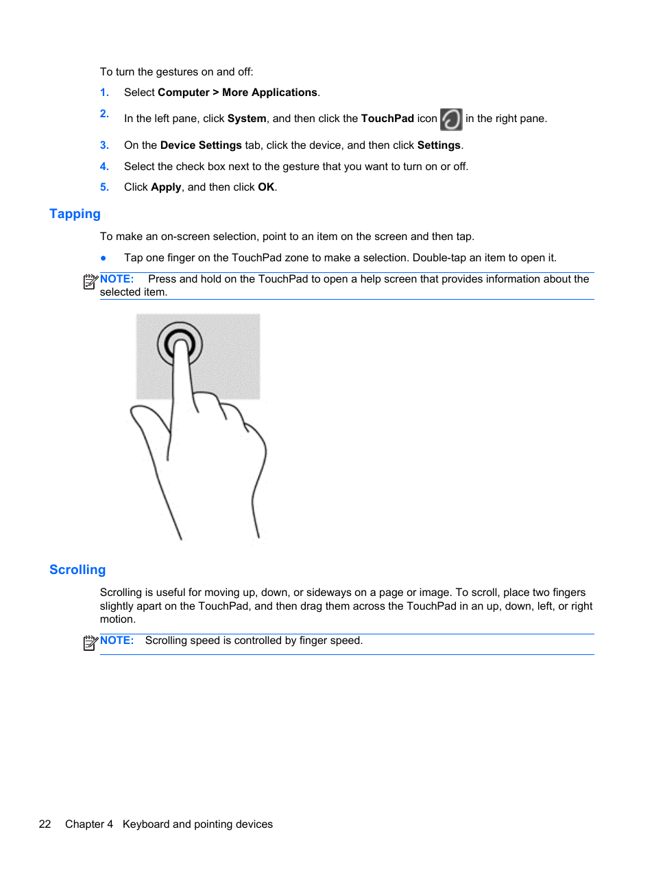 Tapping, Scrolling, Tapping scrolling | HP ZBook 15 Mobile Workstation User Manual | Page 32 / 88