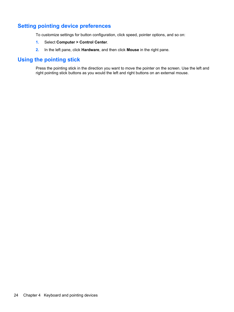 Setting pointing device preferences, Using the pointing stick | HP ZBook 15 Mobile Workstation User Manual | Page 34 / 88