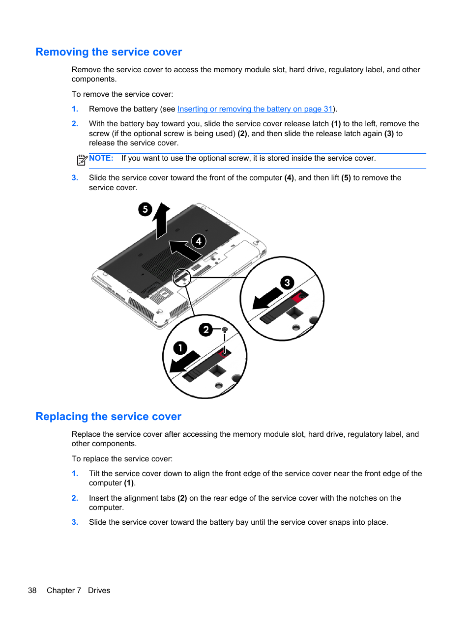 Removing the service cover, Replacing the service cover | HP ZBook 15 Mobile Workstation User Manual | Page 48 / 88