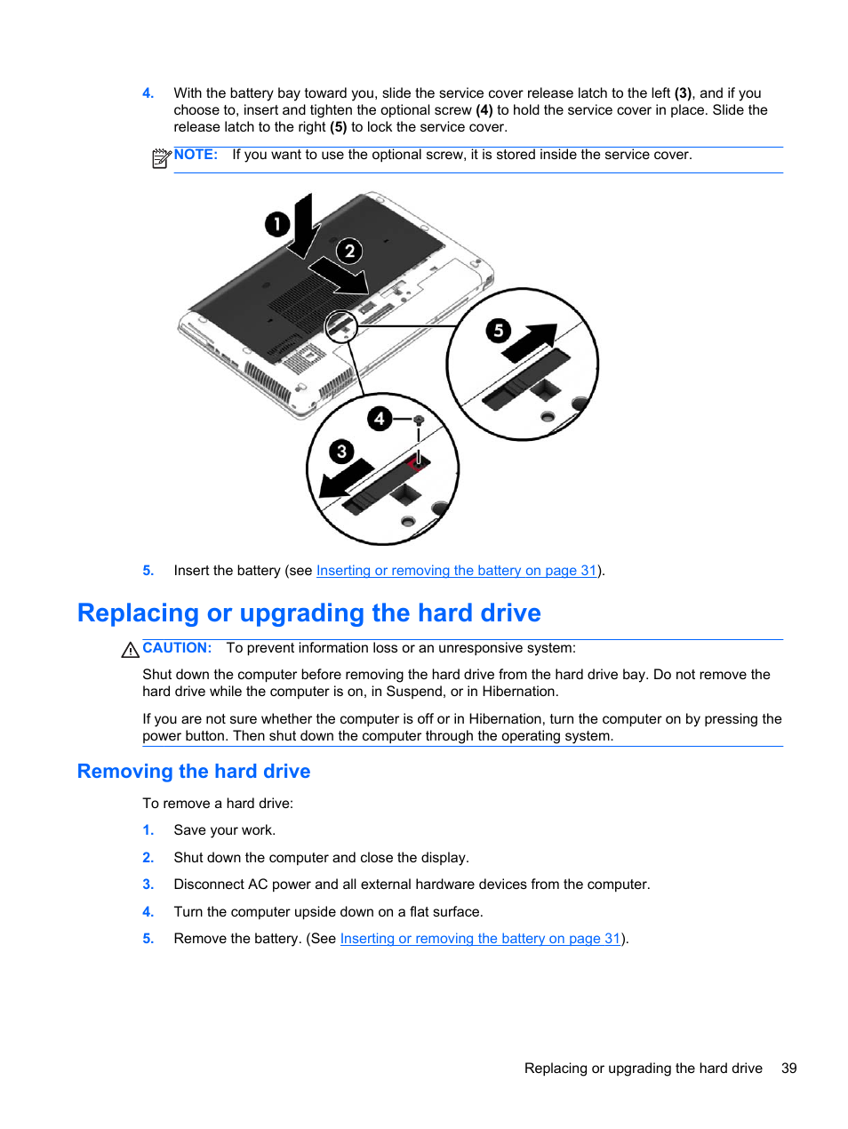 Replacing or upgrading the hard drive, Removing the hard drive | HP ZBook 15 Mobile Workstation User Manual | Page 49 / 88