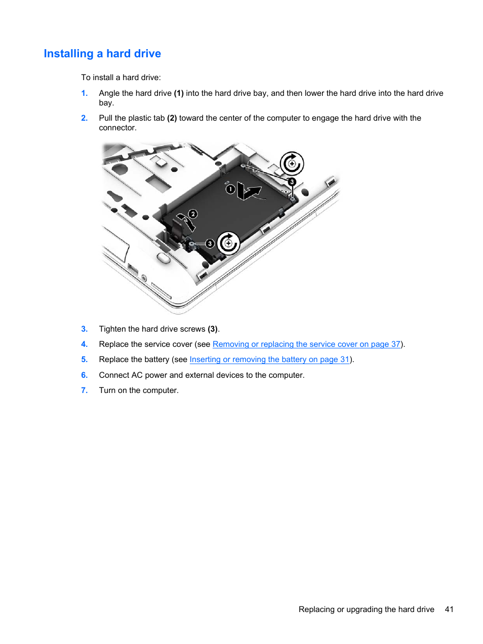 Installing a hard drive | HP ZBook 15 Mobile Workstation User Manual | Page 51 / 88