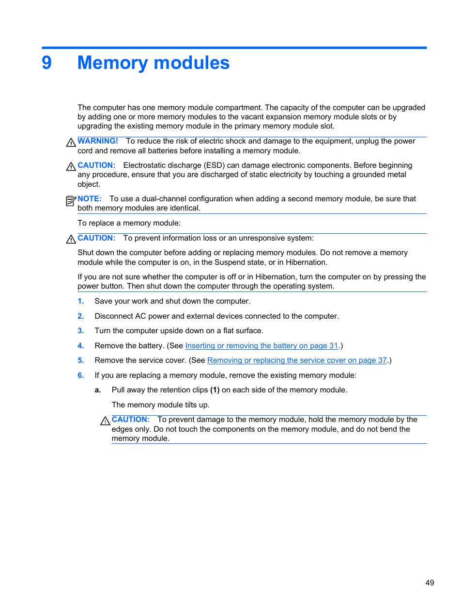 Memory modules, 9 memory modules | HP ZBook 15 Mobile Workstation User Manual | Page 59 / 88