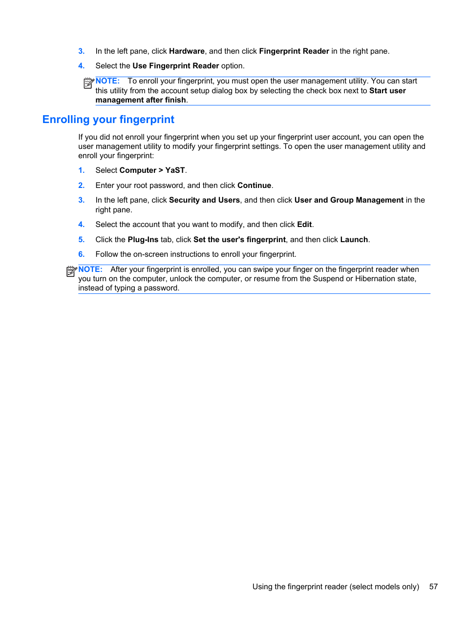 Enrolling your fingerprint | HP ZBook 15 Mobile Workstation User Manual | Page 67 / 88