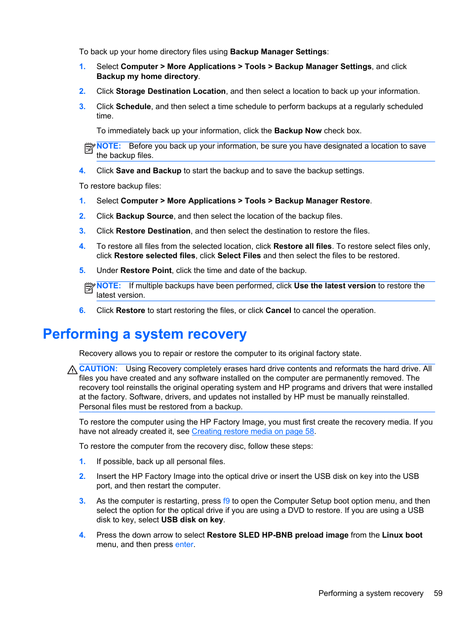 Performing a system recovery | HP ZBook 15 Mobile Workstation User Manual | Page 69 / 88