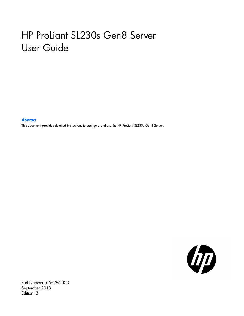 HP ProLiant SL230s Gen8 Server User Manual | 110 pages