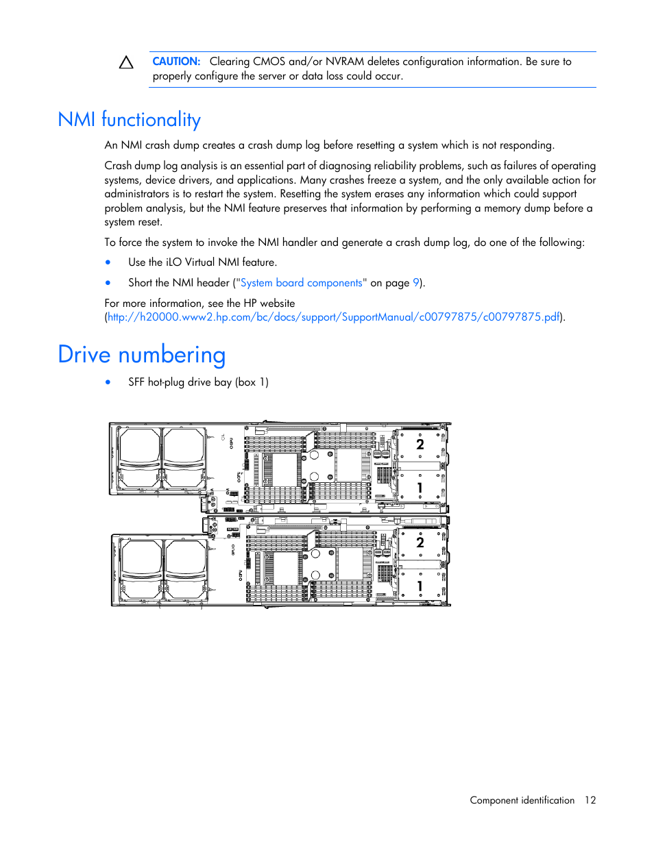 Nmi functionality, Drive numbering | HP ProLiant SL230s Gen8 Server User Manual | Page 12 / 110