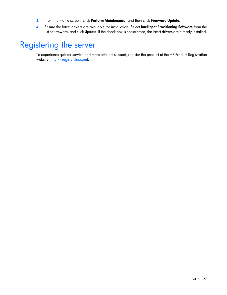 Registering the server | HP ProLiant SL230s Gen8 Server User Manual | Page 27 / 110