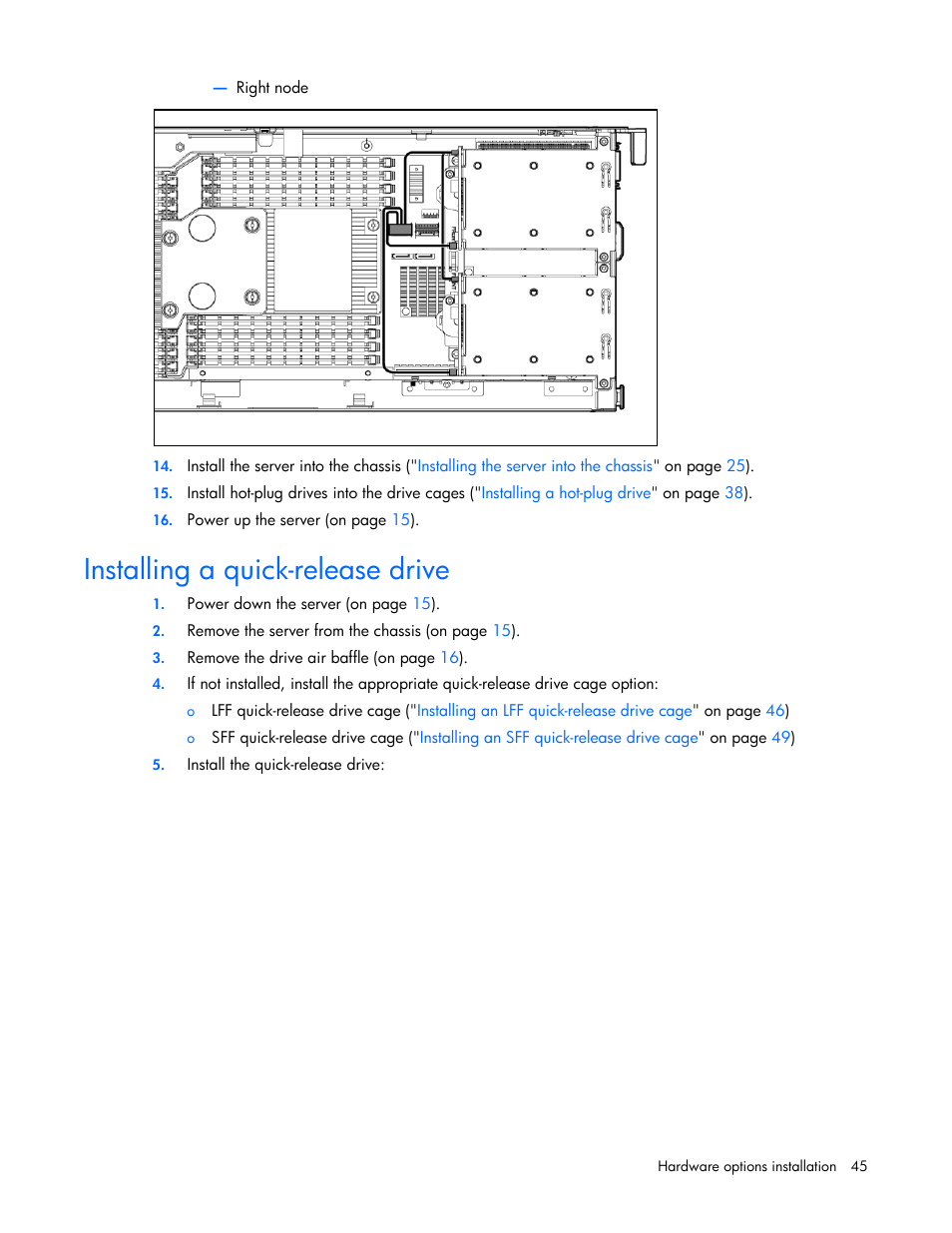Installing a quick-release drive | HP ProLiant SL230s Gen8 Server User Manual | Page 45 / 110