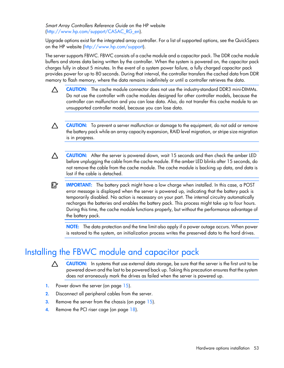 Installing the fbwc module and capacitor pack | HP ProLiant SL230s Gen8 Server User Manual | Page 53 / 110