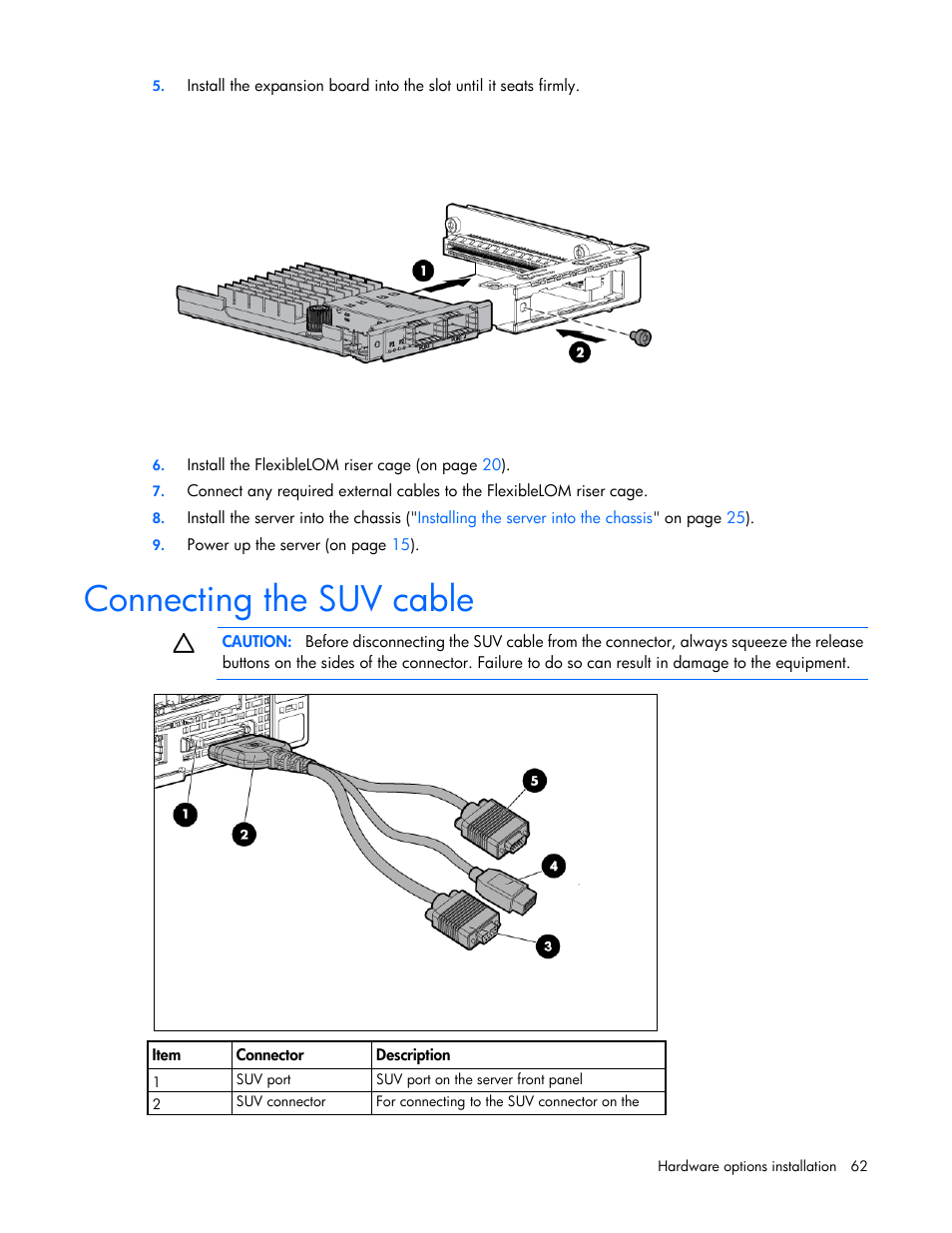 Connecting the suv cable | HP ProLiant SL230s Gen8 Server User Manual | Page 62 / 110