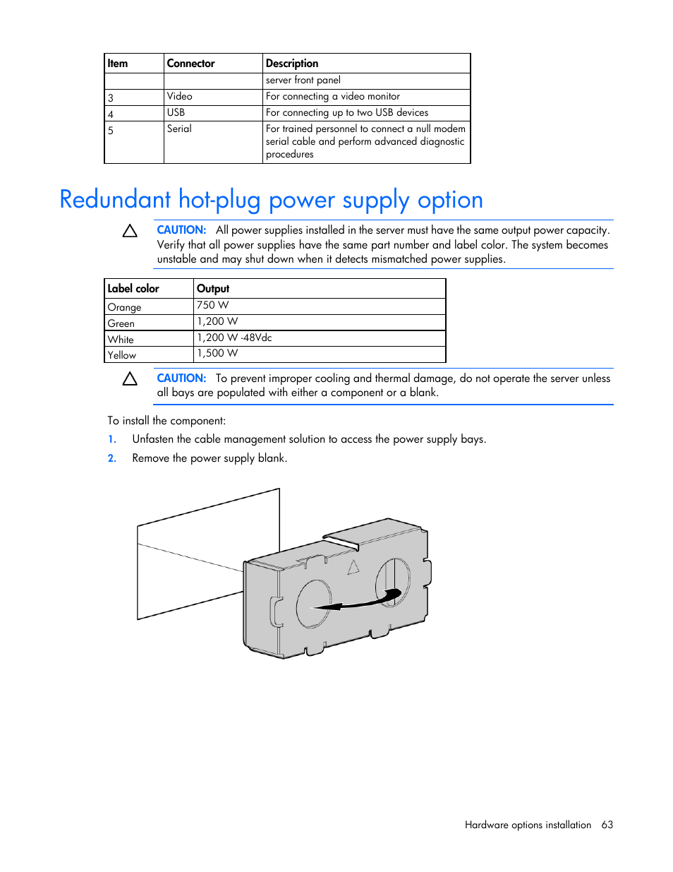 Redundant hot-plug power supply option | HP ProLiant SL230s Gen8 Server User Manual | Page 63 / 110