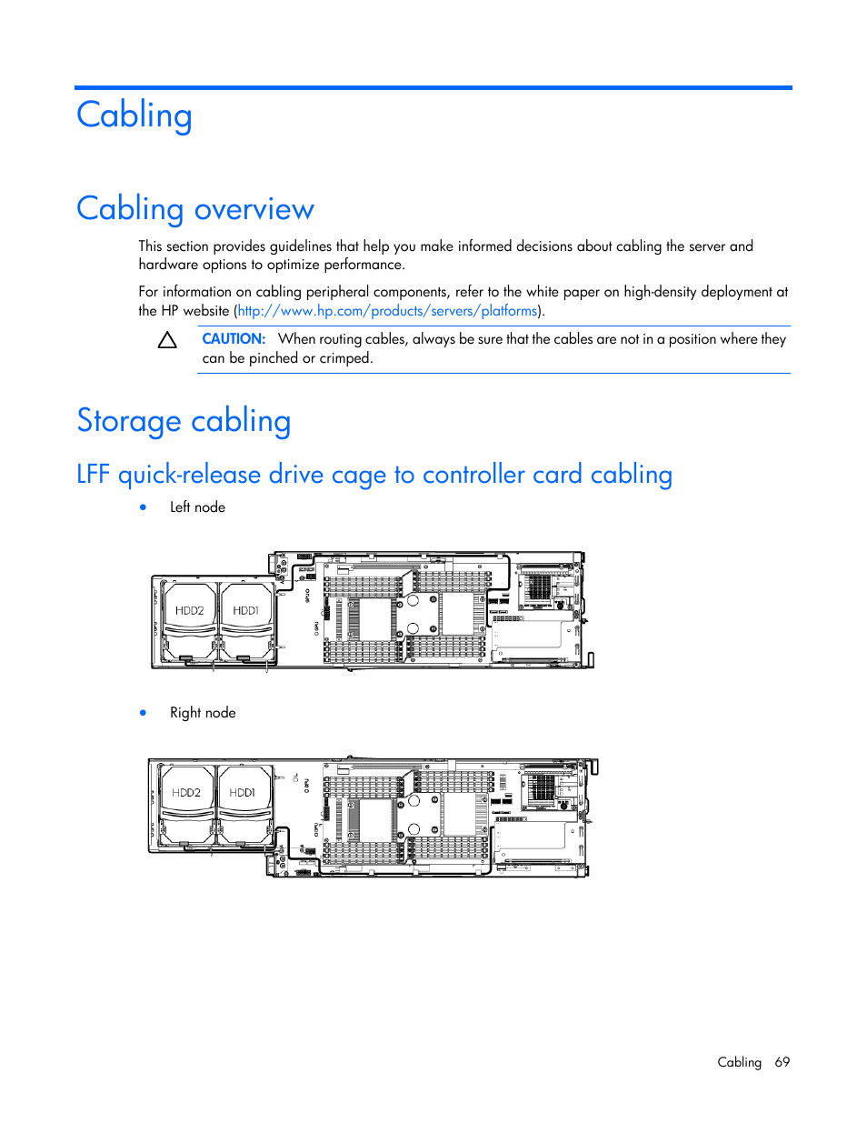 Cabling, Cabling overview, Storage cabling | HP ProLiant SL230s Gen8 Server User Manual | Page 69 / 110