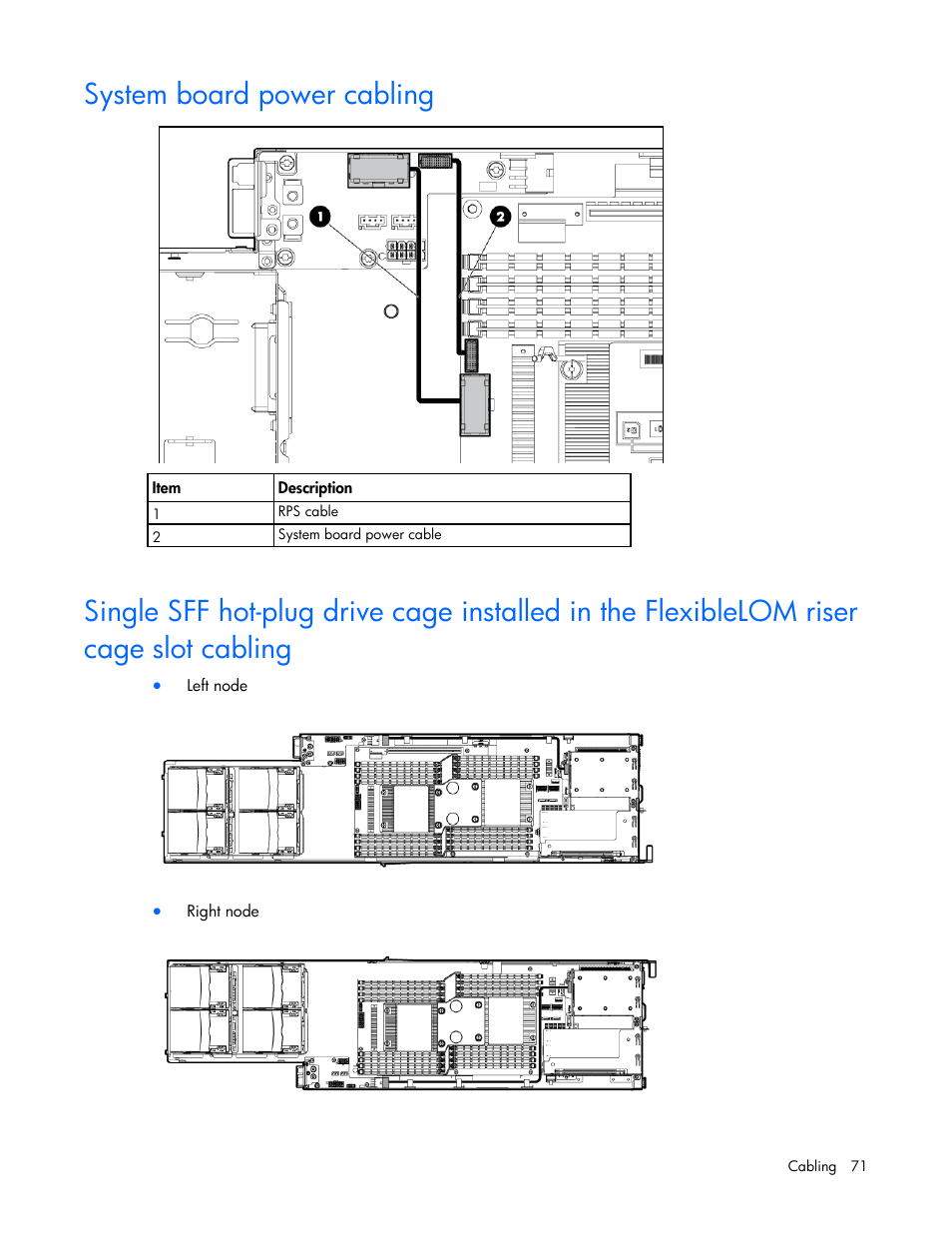 System board power cabling | HP ProLiant SL230s Gen8 Server User Manual | Page 71 / 110