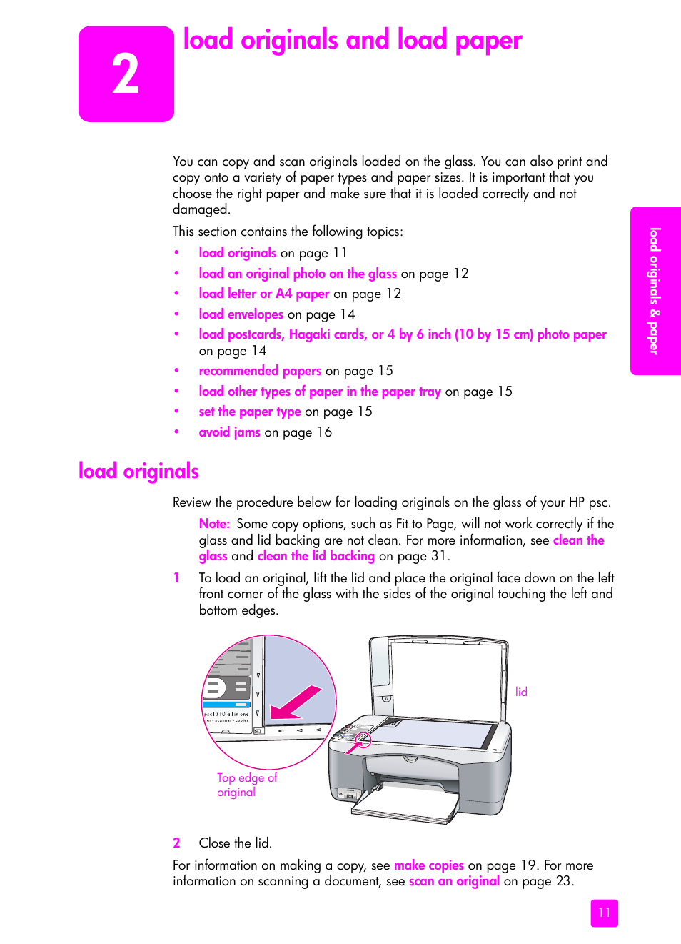 Load originals and load paper, Load originals, 2 load originals and load paper | HP PSC 1315 All-in-One Printer User Manual | Page 19 / 78