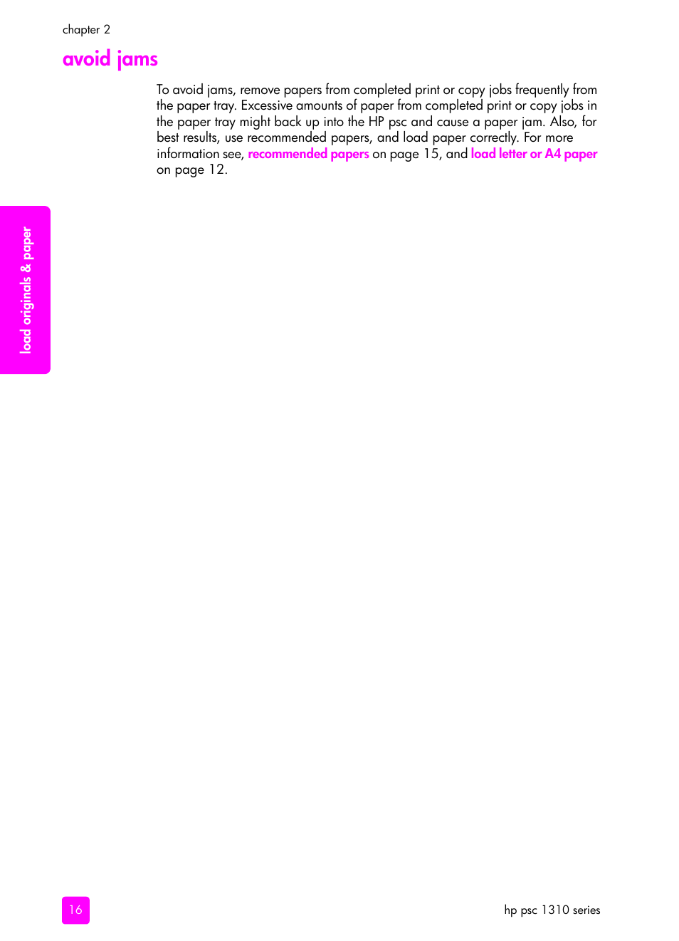 Avoid jams | HP PSC 1315 All-in-One Printer User Manual | Page 24 / 78