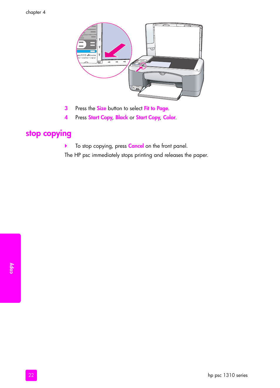 Stop copying | HP PSC 1315 All-in-One Printer User Manual | Page 30 / 78