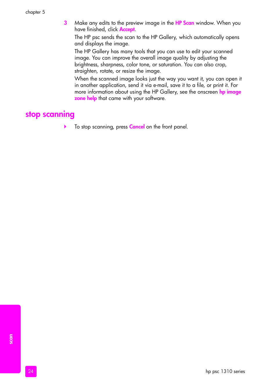 Stop scanning | HP PSC 1315 All-in-One Printer User Manual | Page 32 / 78