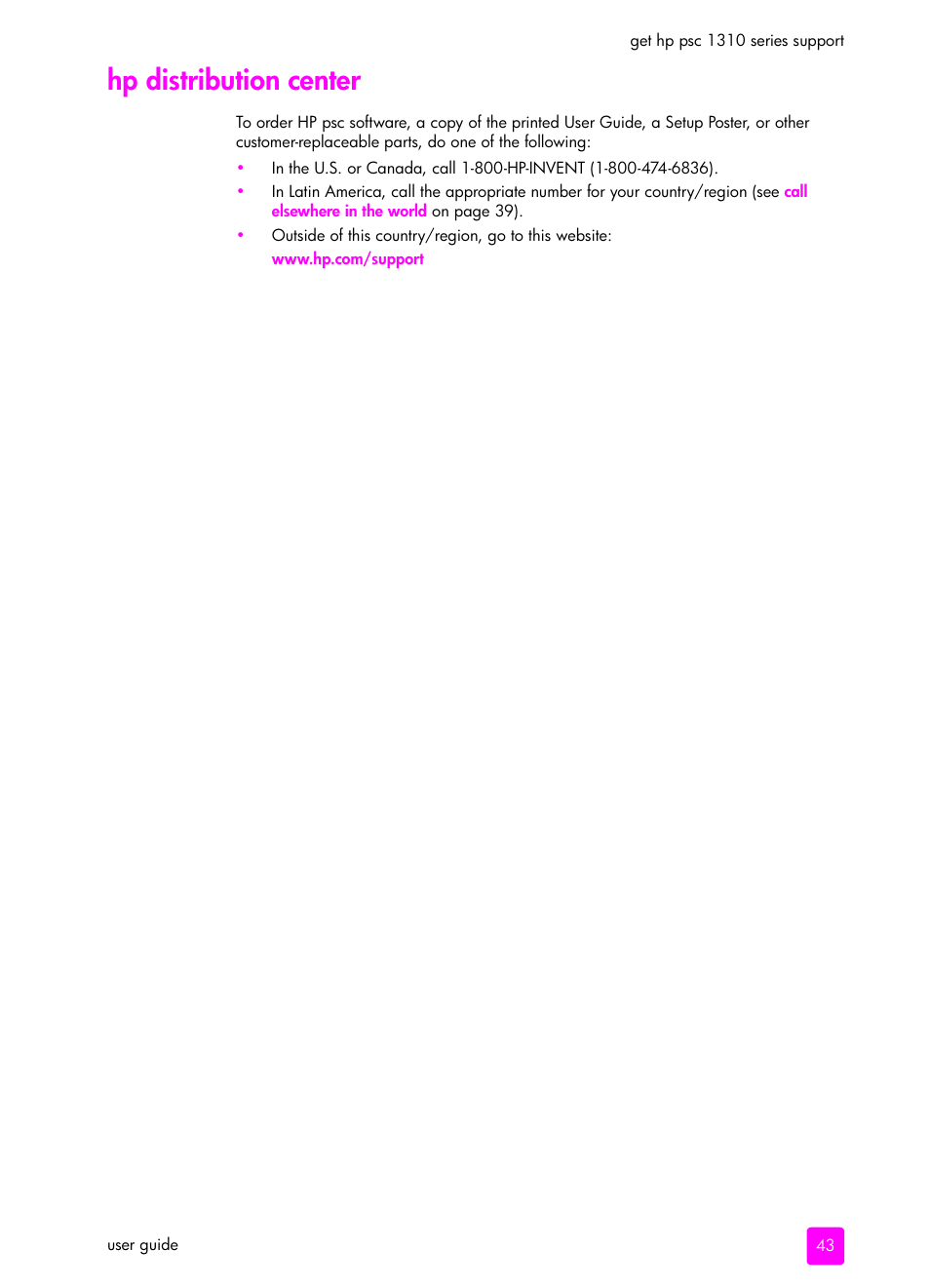 Hp distribution center | HP PSC 1315 All-in-One Printer User Manual | Page 51 / 78