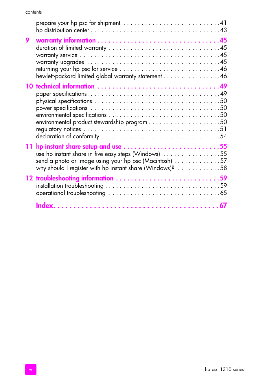 Index | HP PSC 1315 All-in-One Printer User Manual | Page 6 / 78