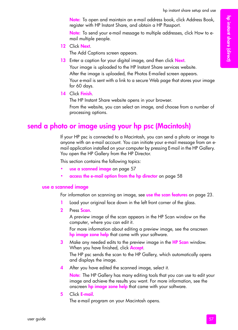 Use a scanned image, Send a photo or image, Using your hp psc (macintosh) | HP PSC 1315 All-in-One Printer User Manual | Page 65 / 78