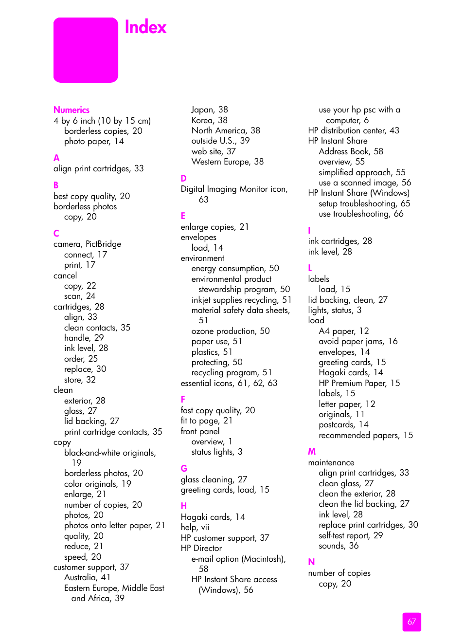 Index | HP PSC 1315 All-in-One Printer User Manual | Page 75 / 78