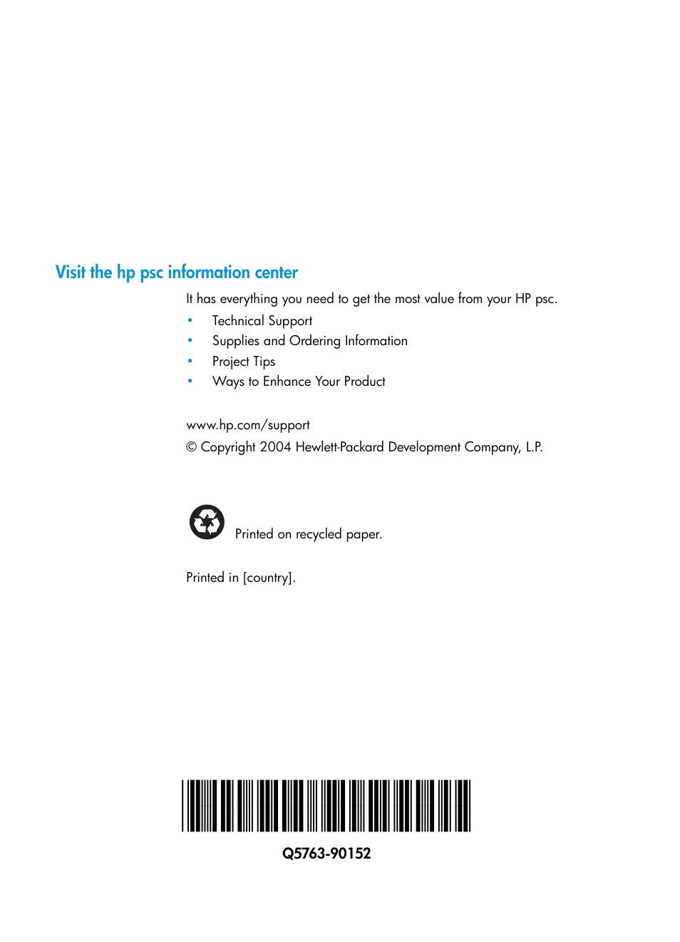 Visit the hp psc information center | HP PSC 1315 All-in-One Printer User Manual | Page 78 / 78