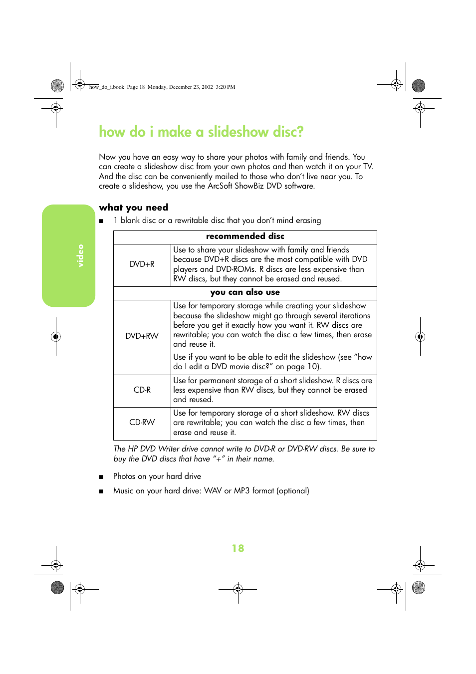 How do i make a slideshow disc | HP DVD-Writer dvd300e User Manual | Page 20 / 38