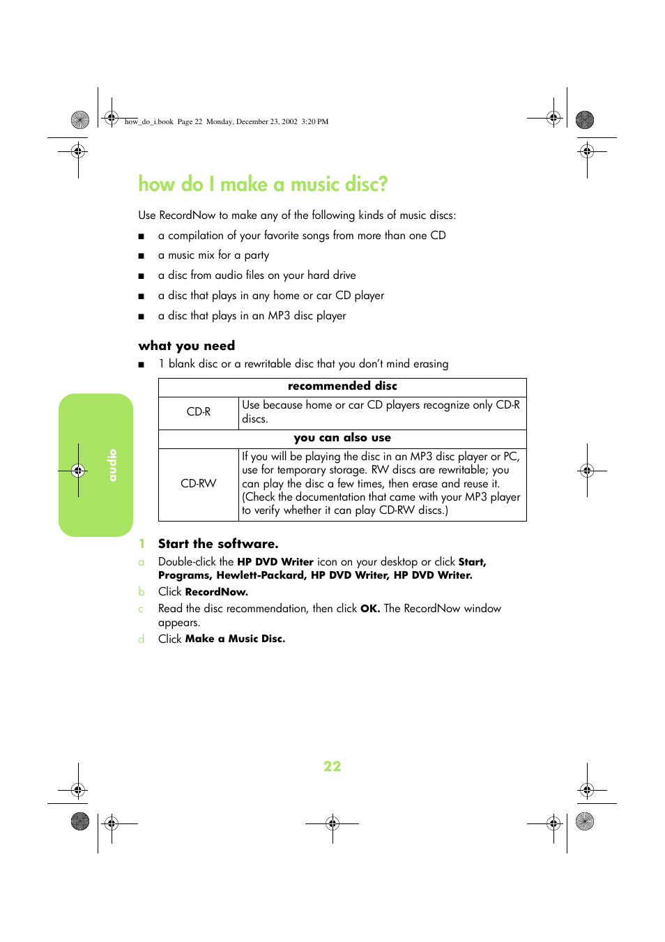 How do i make a music disc | HP DVD-Writer dvd300e User Manual | Page 24 / 38