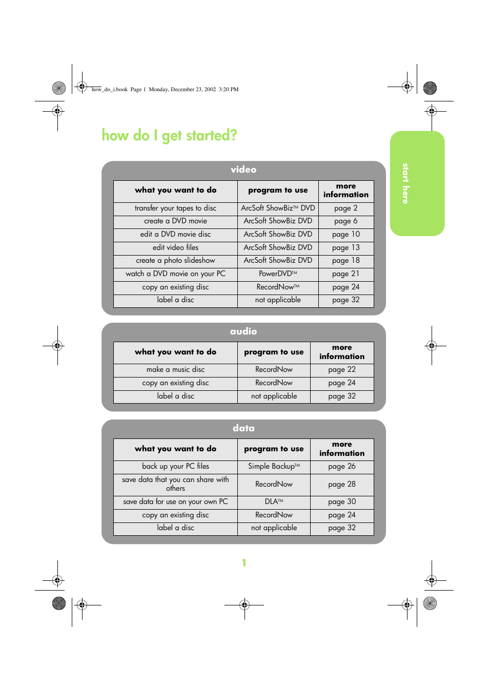 How do i get started, How do i? table of contents | HP DVD-Writer dvd300e User Manual | Page 3 / 38