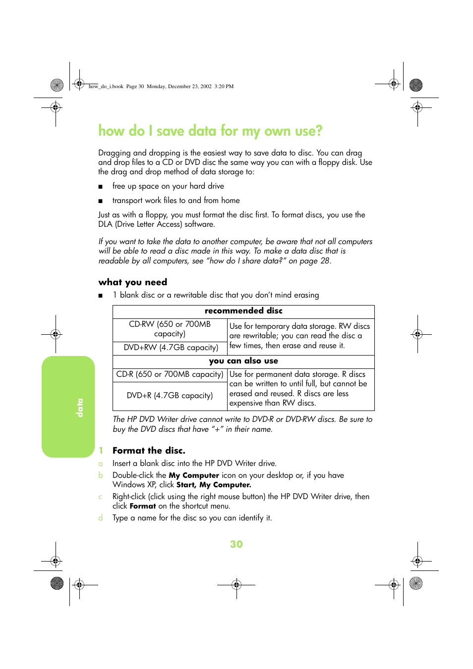 How do i save data for my own use | HP DVD-Writer dvd300e User Manual | Page 32 / 38