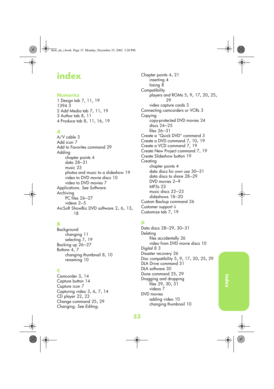 Index | HP DVD-Writer dvd300e User Manual | Page 35 / 38
