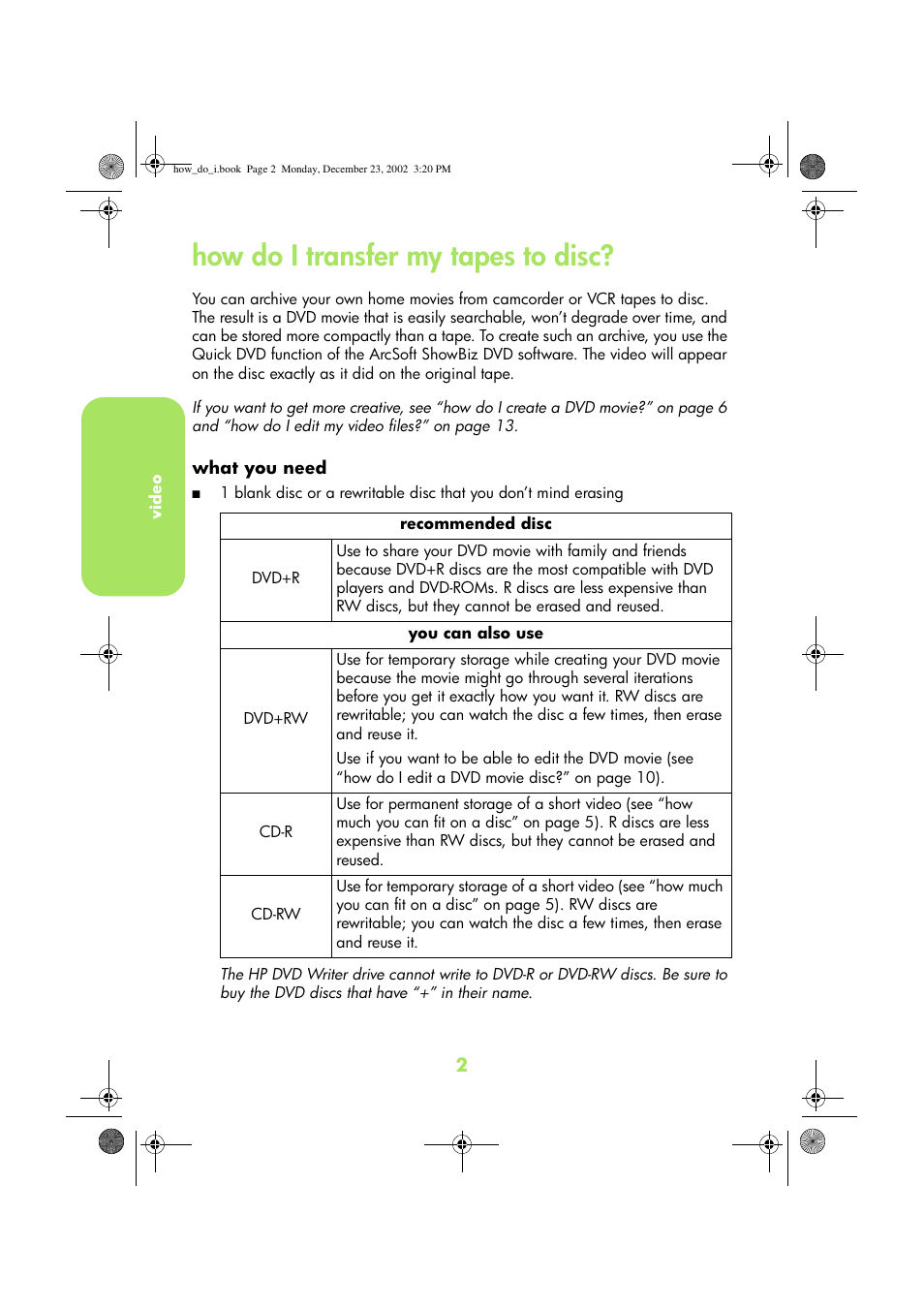 How do i transfer my tapes to disc | HP DVD-Writer dvd300e User Manual | Page 4 / 38