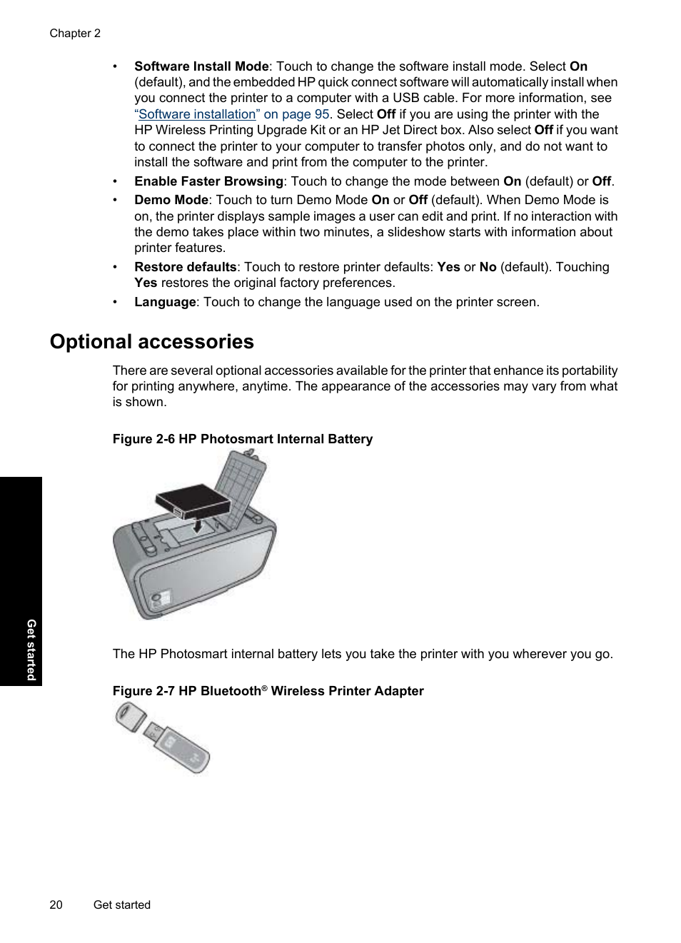 Optional accessories | HP Photosmart A637 Compact Photo Printer User Manual | Page 22 / 98