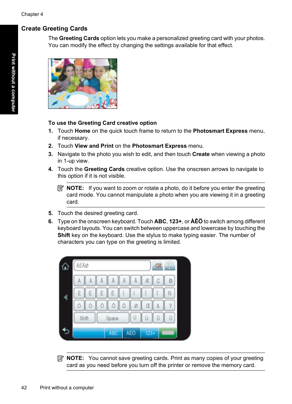 Create greeting cards | HP Photosmart A637 Compact Photo Printer User Manual | Page 44 / 98