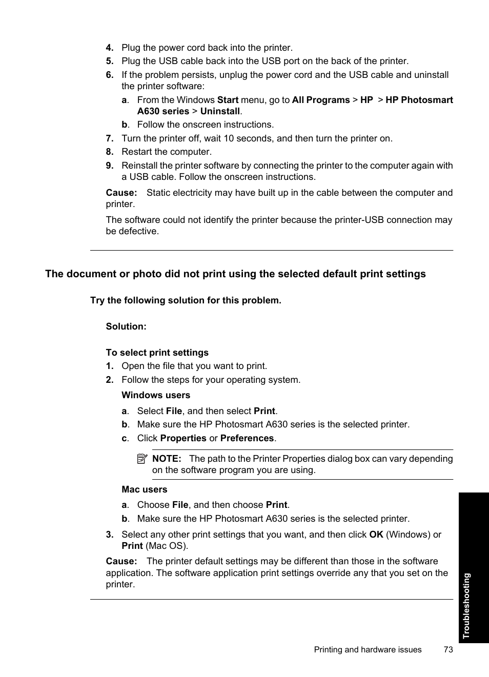 HP Photosmart A637 Compact Photo Printer User Manual | Page 75 / 98