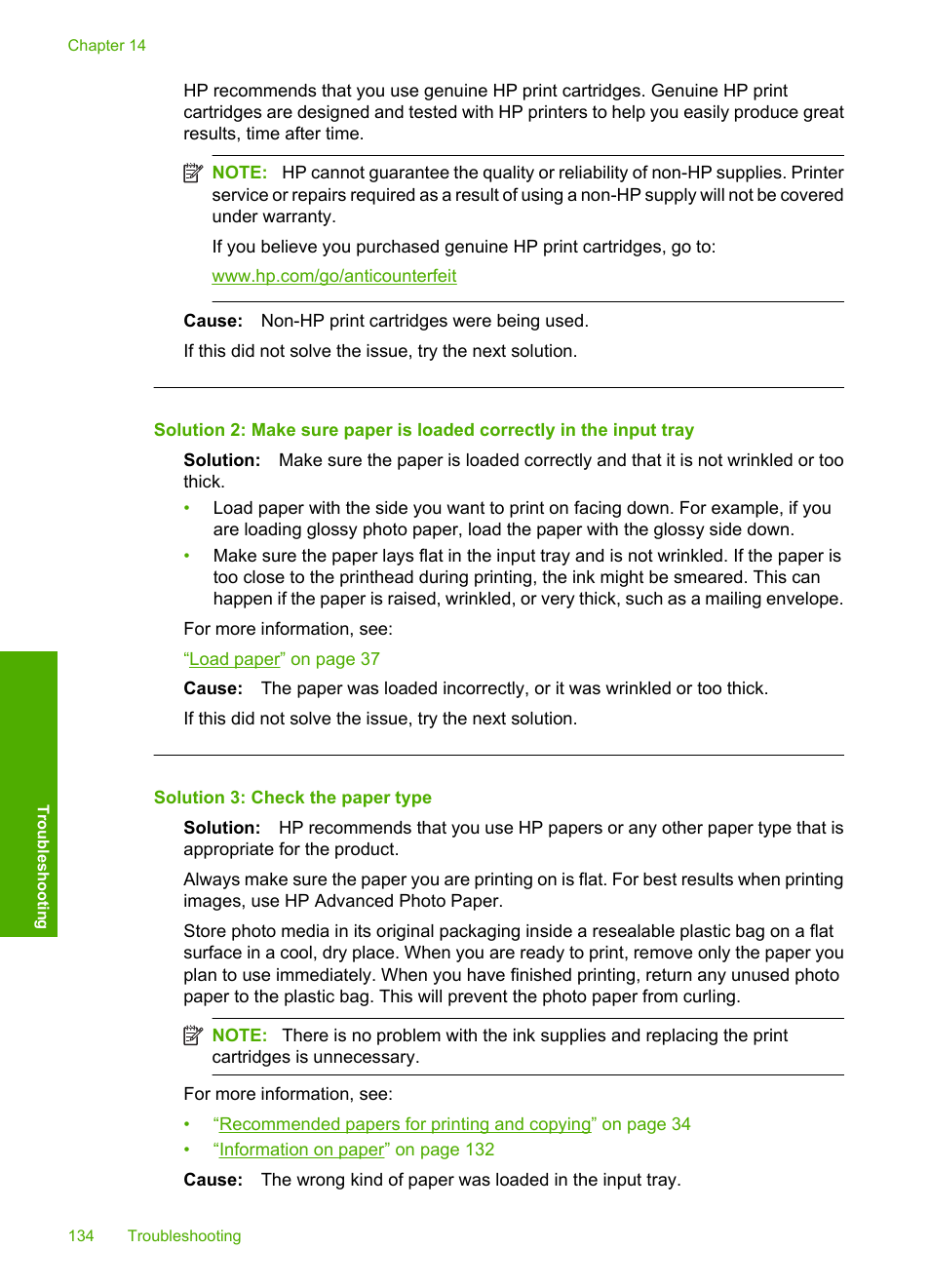 Solution 3: check the paper type | HP Photosmart C5580 All-in-One Printer User Manual | Page 137 / 292