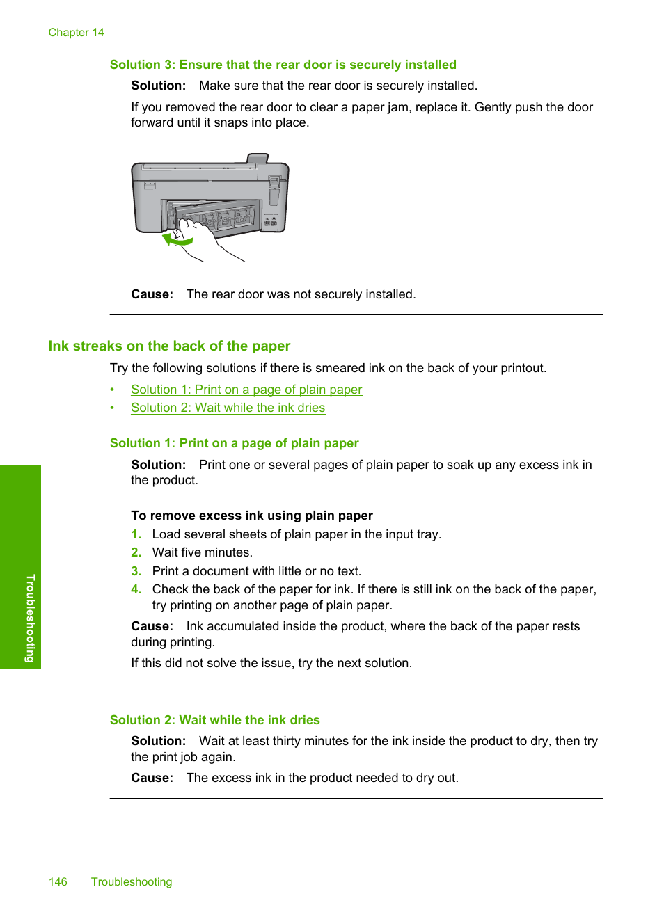 Ink streaks on the back of the paper | HP Photosmart C5580 All-in-One Printer User Manual | Page 149 / 292