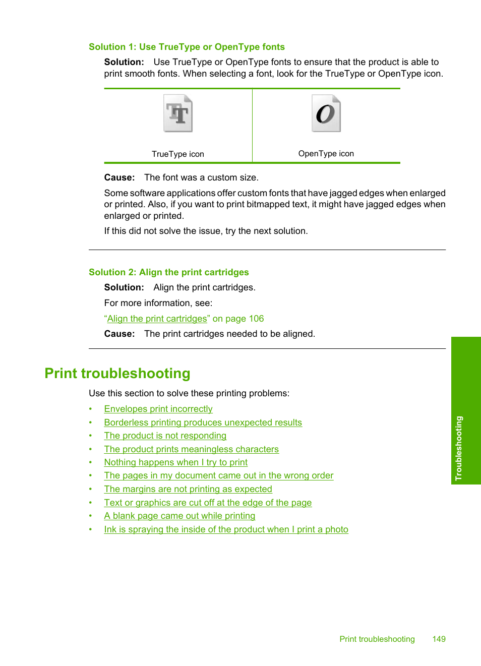 Print troubleshooting | HP Photosmart C5580 All-in-One Printer User Manual | Page 152 / 292
