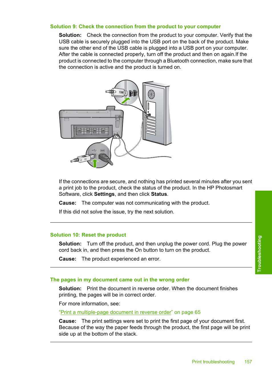 Solution 10: reset the product | HP Photosmart C5580 All-in-One Printer User Manual | Page 160 / 292
