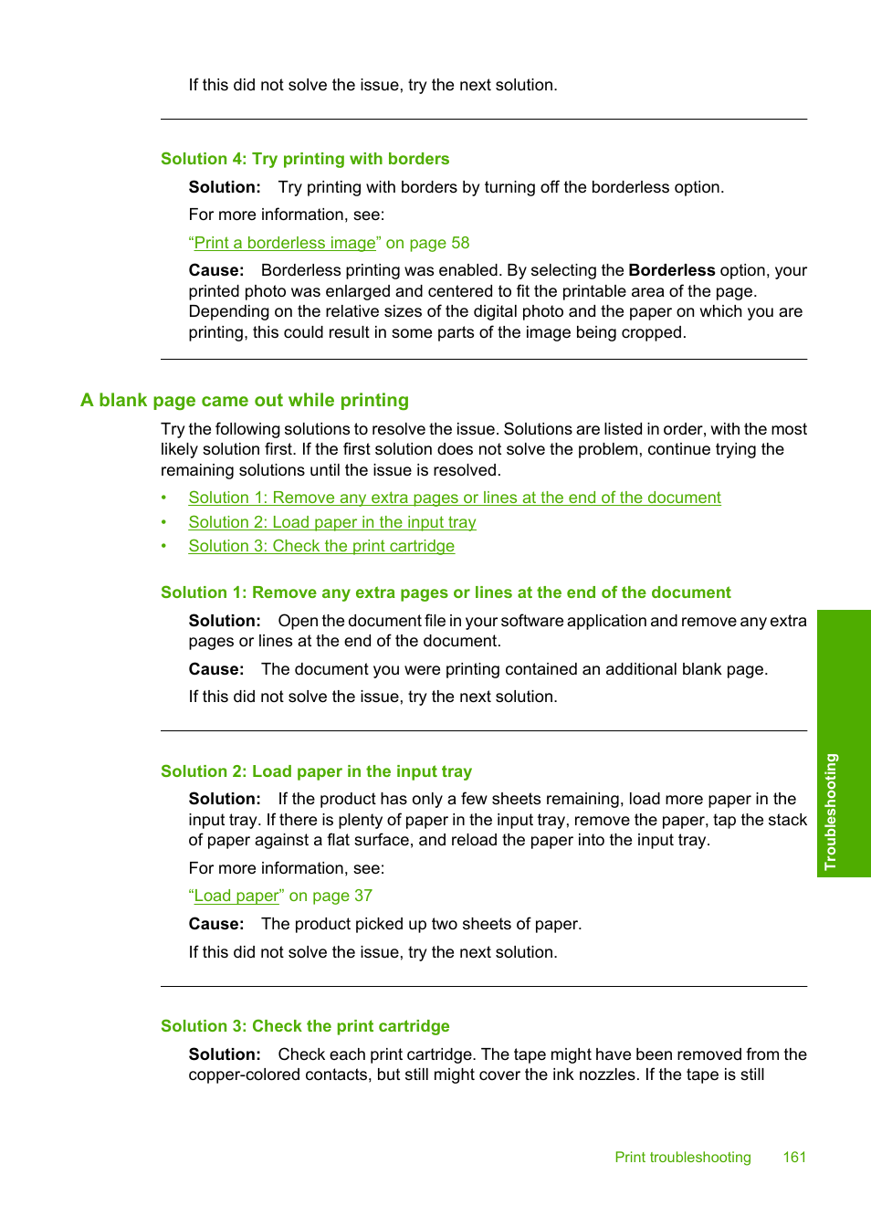 Solution 4: try printing with borders | HP Photosmart C5580 All-in-One Printer User Manual | Page 164 / 292