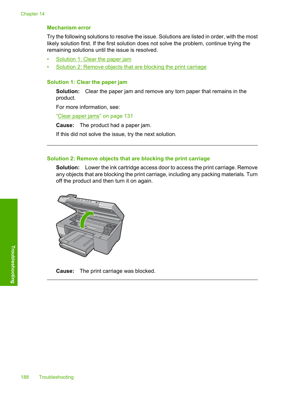 Mechanism error | HP Photosmart C5580 All-in-One Printer User Manual | Page 191 / 292